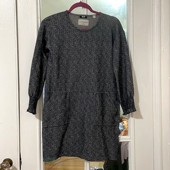 Sita Murt Sweatshirt Blue Jacquard Long Sleeve Shift crew neck Dress size small - Picture 1 of 11